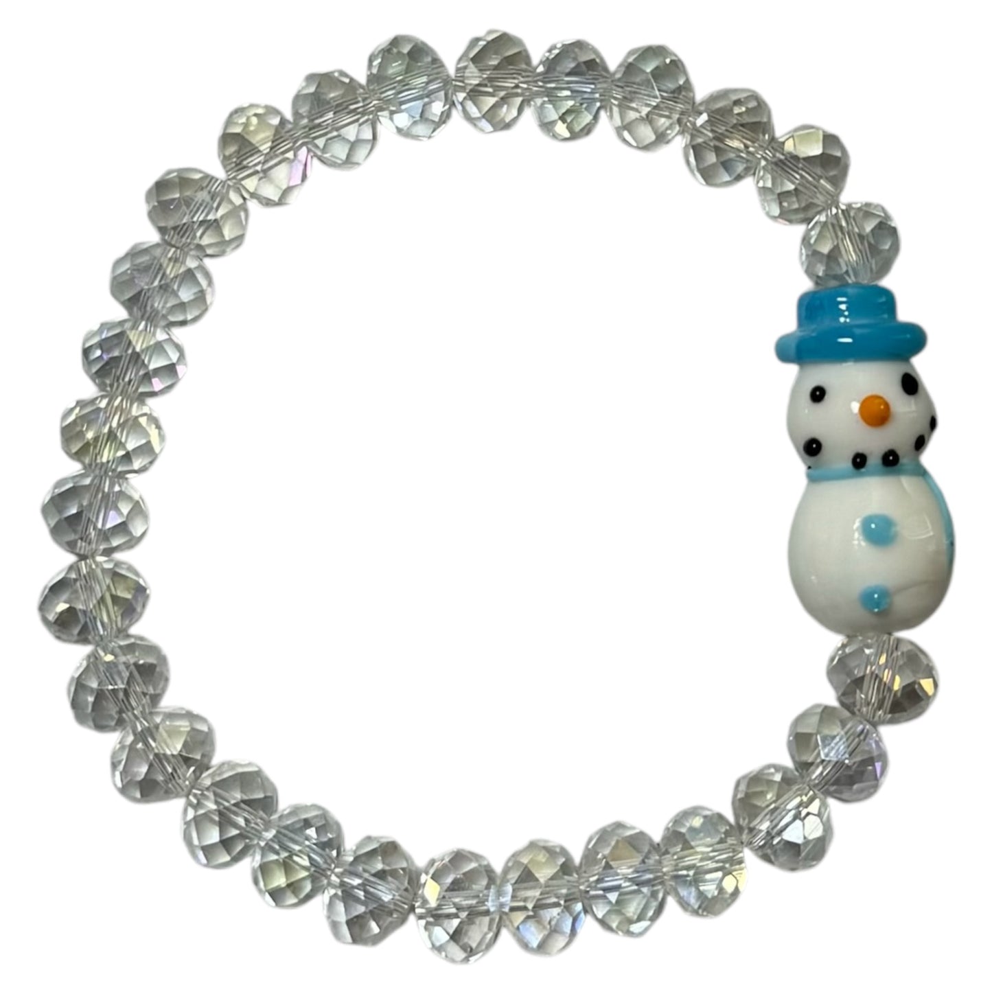 Clear Sparkle Faceted Snowman Stretch Beaded Bracelet