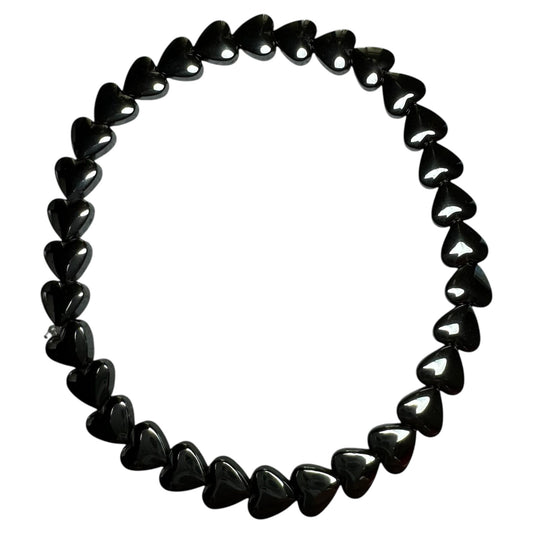 Gunmetal Mini Heart Stretch Beaded Bracelet