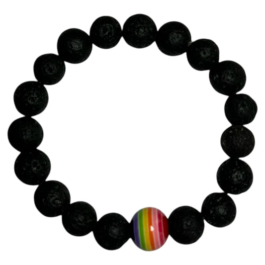 Black Lava & Rainbow Stretch Beaded Bracelet